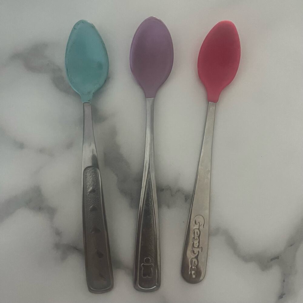 Gerber Munchkins Early Years Spoons Rubber Lot of 3 Pink Blue Purple Vintage